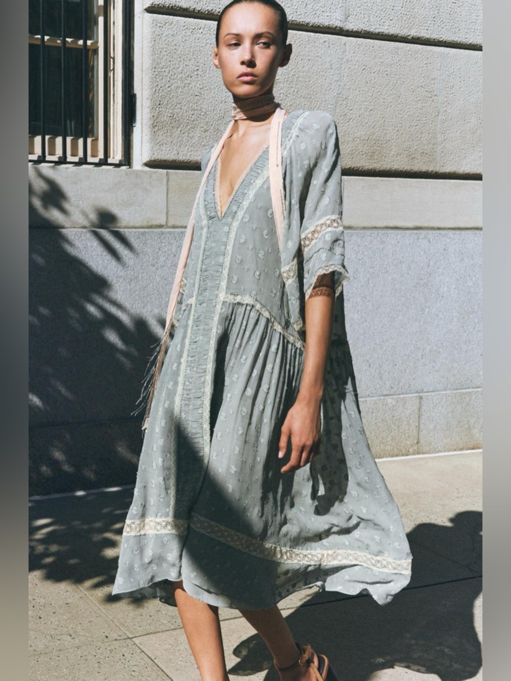 ZARA Asymmetric Loose-fit Lace Trim Romantic Boho Dress. S NWT